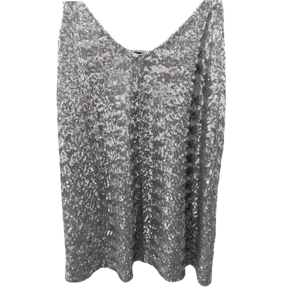 Boston Proper Sequin Cami Top Large Silver Sparkle Holiday Party Adjustable - Picture 2 of 6